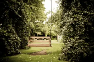 Hanging swing in a garden.
