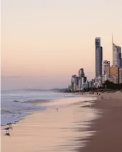 A seashore fronting the coastal suburb, Surfers Paradise.
